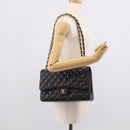 CHANEL Big Matelasse 30 Chain Bag Lamb Skin Black Gold CC Auth 214026SAM-31