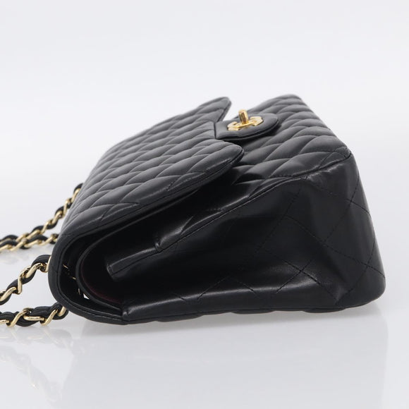 CHANEL Big Matelasse 30 Chain Bag Lamb Skin Black Gold CC Auth 214026SAM