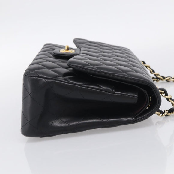 CHANEL Big Matelasse 30 Chain Bag Lamb Skin Black Gold CC Auth 214026SAM