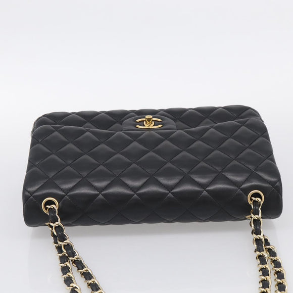 CHANEL Big Matelasse 30 Chain Bag Lamb Skin Black Gold CC Auth 214026SAM