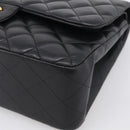CHANEL Big Matelasse 30 Chain Bag Lamb Skin Black Gold CC Auth 214026SAM-8