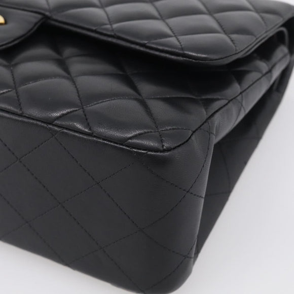 CHANEL Big Matelasse 30 Chain Bag Lamb Skin Black Gold CC Auth 214026SAM