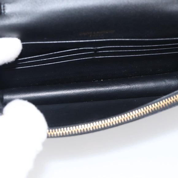Saint Laurent Kate Chain Wallet Leather Gold Black Auth 214029M