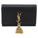 Saint Laurent Kate Chain Wallet Leather Gold Black Auth 214029M-2