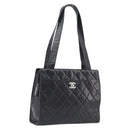 CHANEL Matelasse Tote Bag Lamb Skin Black Silver CC Auth 214030V-1