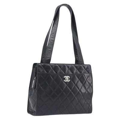 CHANEL Matelasse Tote Bag Lamb Skin Black Silver CC Auth 214030V