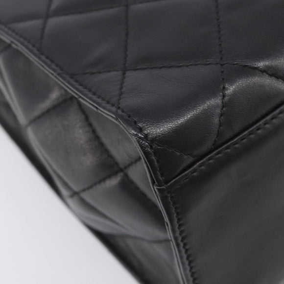 CHANEL Matelasse Tote Bag Lamb Skin Black Silver CC Auth 214030V