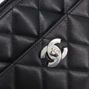 CHANEL Matelasse Tote Bag Lamb Skin Black Silver CC Auth 214030V-14