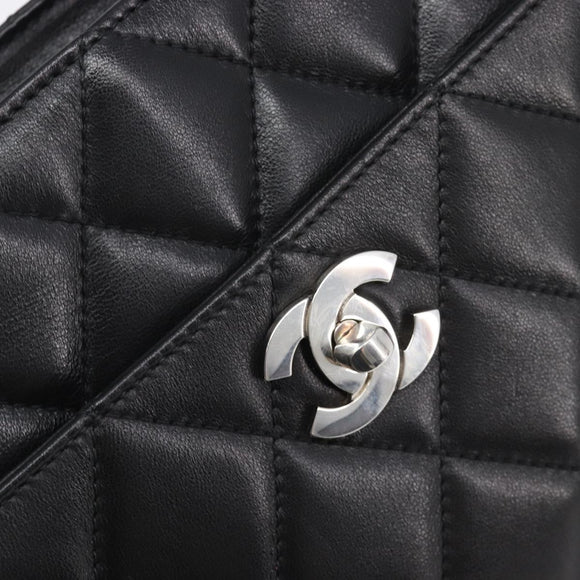 CHANEL Matelasse Tote Bag Lamb Skin Black Silver CC Auth 214030V