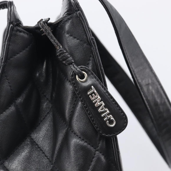 CHANEL Matelasse Tote Bag Lamb Skin Black Silver CC Auth 214030V