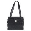 CHANEL Matelasse Tote Bag Lamb Skin Black Silver CC Auth 214030V-2