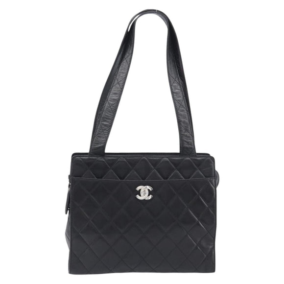 CHANEL Matelasse Tote Bag Lamb Skin Black Silver CC Auth 214030V