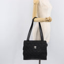 CHANEL Matelasse Tote Bag Lamb Skin Black Silver CC Auth 214030V-28