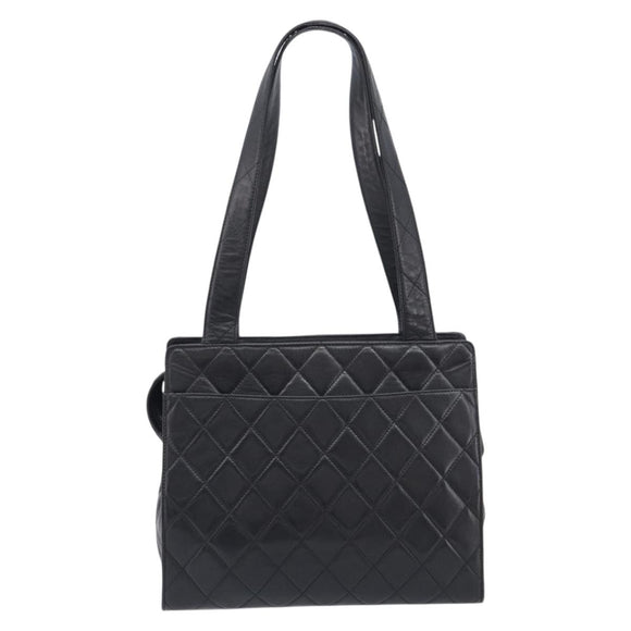 CHANEL Matelasse Tote Bag Lamb Skin Black Silver CC Auth 214030V