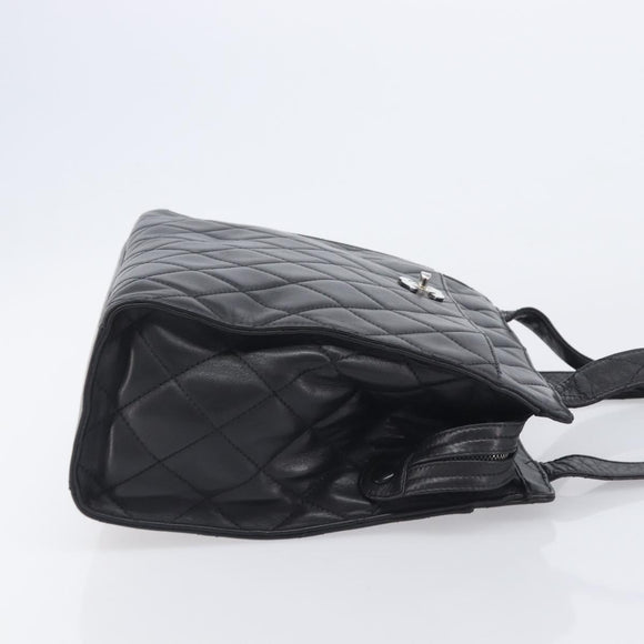 CHANEL Matelasse Tote Bag Lamb Skin Black Silver CC Auth 214030V