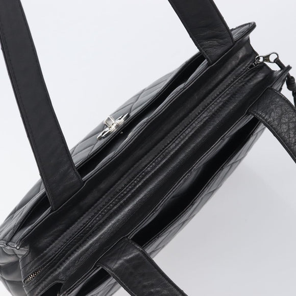 CHANEL Matelasse Tote Bag Lamb Skin Black Silver CC Auth 214030V