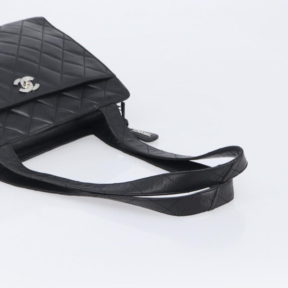 CHANEL Matelasse Tote Bag Lamb Skin Black Silver CC Auth 214030V