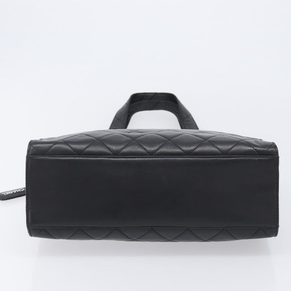 CHANEL Matelasse Tote Bag Lamb Skin Black Silver CC Auth 214030V