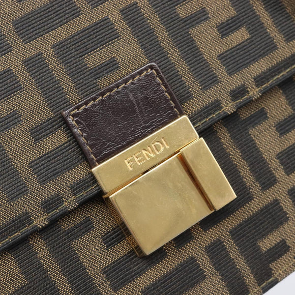 FENDI Zucca Canvas Hand Bag Brown Black Auth 214038V