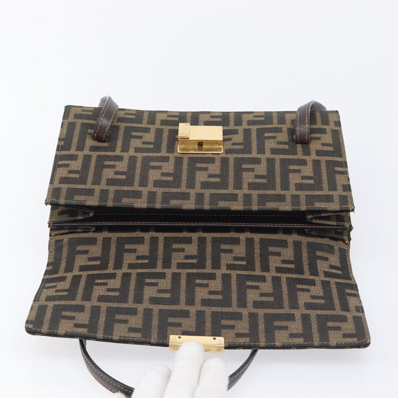 FENDI Zucca Canvas Hand Bag Brown Black Auth 214038V