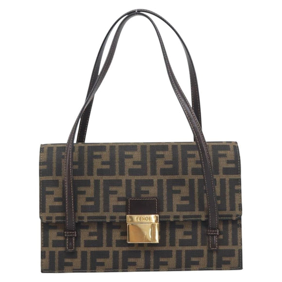 FENDI Zucca Canvas Hand Bag Brown Black Auth 214038V