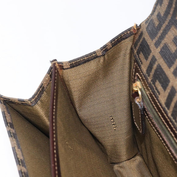FENDI Zucca Canvas Hand Bag Brown Black Auth 214038V