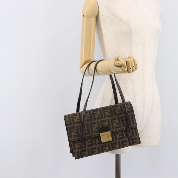 FENDI Zucca Canvas Hand Bag Brown Black Auth 214038V