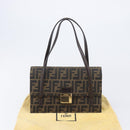FENDI Zucca Canvas Hand Bag Brown Black Auth 214038V-27