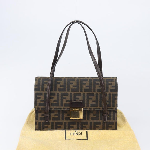 FENDI Zucca Canvas Hand Bag Brown Black Auth 214038V