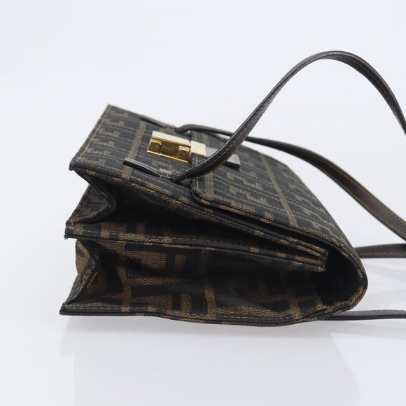 FENDI Zucca Canvas Hand Bag Brown Black Auth 214038V