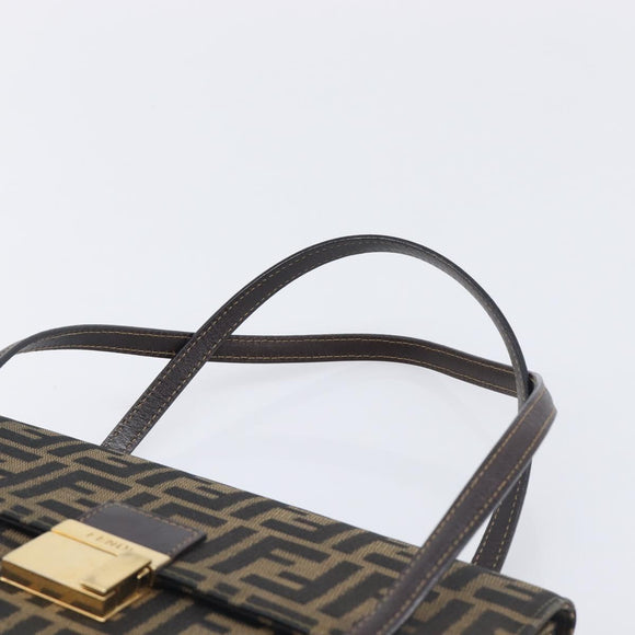 FENDI Zucca Canvas Hand Bag Brown Black Auth 214038V