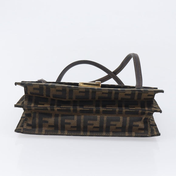 FENDI Zucca Canvas Hand Bag Brown Black Auth 214038V