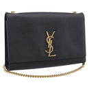 Saint Laurent Kate Chain Shoulder Bag Leather Black Gold Auth 214040M-1