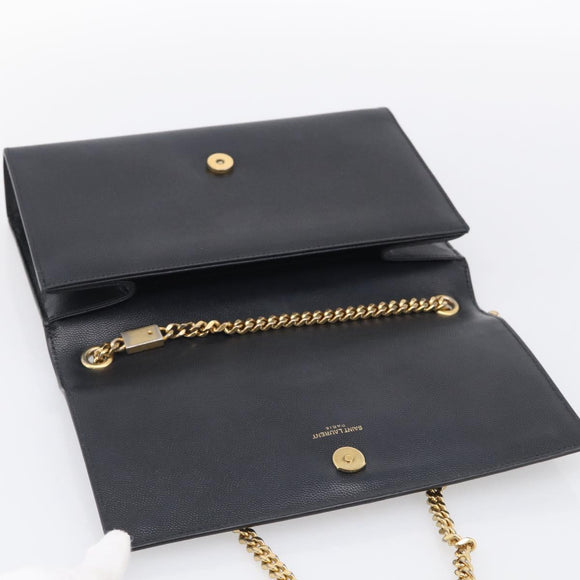 Saint Laurent Kate Chain Shoulder Bag Leather Black Gold Auth 214040M