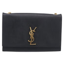 Saint Laurent Kate Chain Shoulder Bag Leather Black Gold Auth 214040M-2