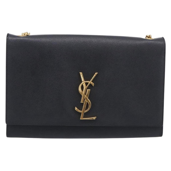 Saint Laurent Kate Chain Shoulder Bag Leather Black Gold Auth 214040M