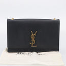 Saint Laurent Kate Chain Shoulder Bag Leather Black Gold Auth 214040M-26