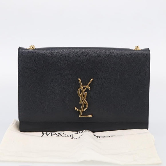 Saint Laurent Kate Chain Shoulder Bag Leather Black Gold Auth 214040M