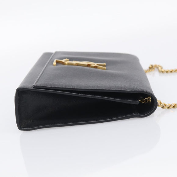 Saint Laurent Kate Chain Shoulder Bag Leather Black Gold Auth 214040M