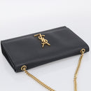 Saint Laurent Kate Chain Shoulder Bag Leather Black Gold Auth 214040M-6