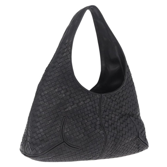 Bottega Veneta INTRECCIATO Shoulder Bag Leather Black 145552 Auth 214044V