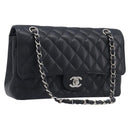 CHANEL Matelasse 25 Chain Bag Caviar Skin Black Silver CC Auth 214045SAM-1