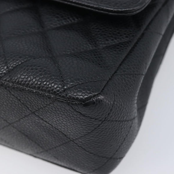 CHANEL Matelasse 25 Chain Bag Caviar Skin Black Silver CC Auth 214045SAM
