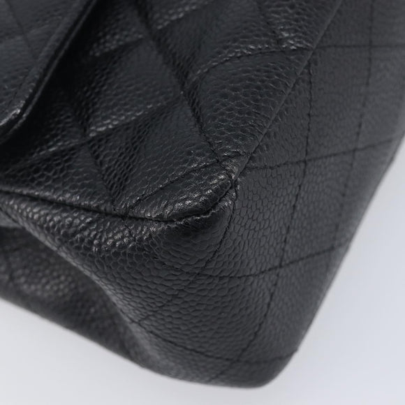 CHANEL Matelasse 25 Chain Bag Caviar Skin Black Silver CC Auth 214045SAM