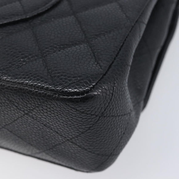 CHANEL Matelasse 25 Chain Bag Caviar Skin Black Silver CC Auth 214045SAM
