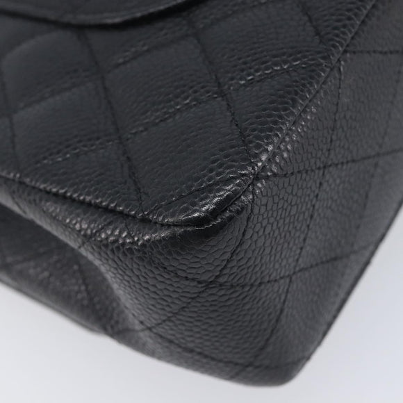 CHANEL Matelasse 25 Chain Bag Caviar Skin Black Silver CC Auth 214045SAM