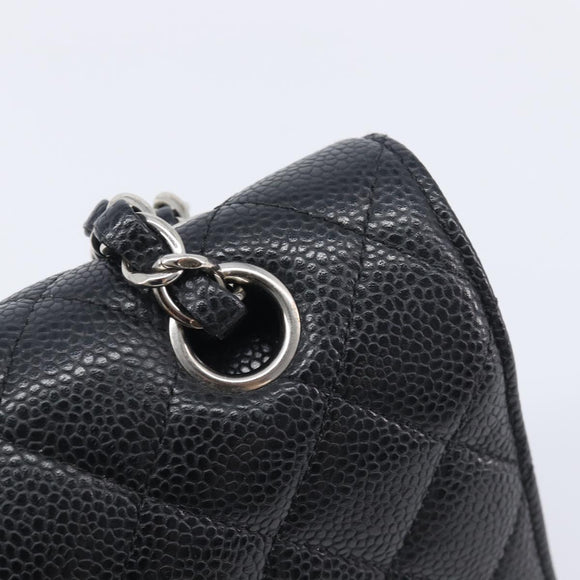 CHANEL Matelasse 25 Chain Bag Caviar Skin Black Silver CC Auth 214045SAM