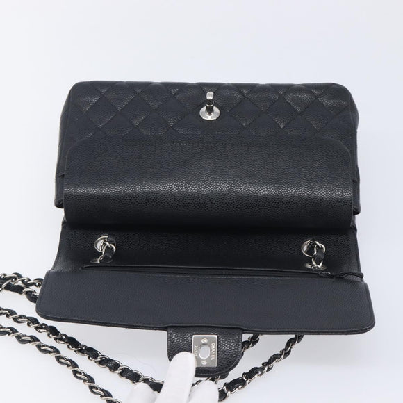 CHANEL Matelasse 25 Chain Bag Caviar Skin Black Silver CC Auth 214045SAM