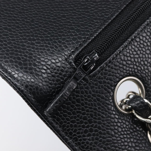 CHANEL Matelasse 25 Chain Bag Caviar Skin Black Silver CC Auth 214045SAM