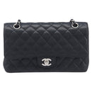 CHANEL Matelasse 25 Chain Bag Caviar Skin Black Silver CC Auth 214045SAM-2
